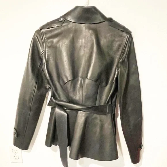 Ralph Lauren‎ Size 2 Black Label Soft Lamb Leather Belted Short Trench Coat - Picture 7 of 8